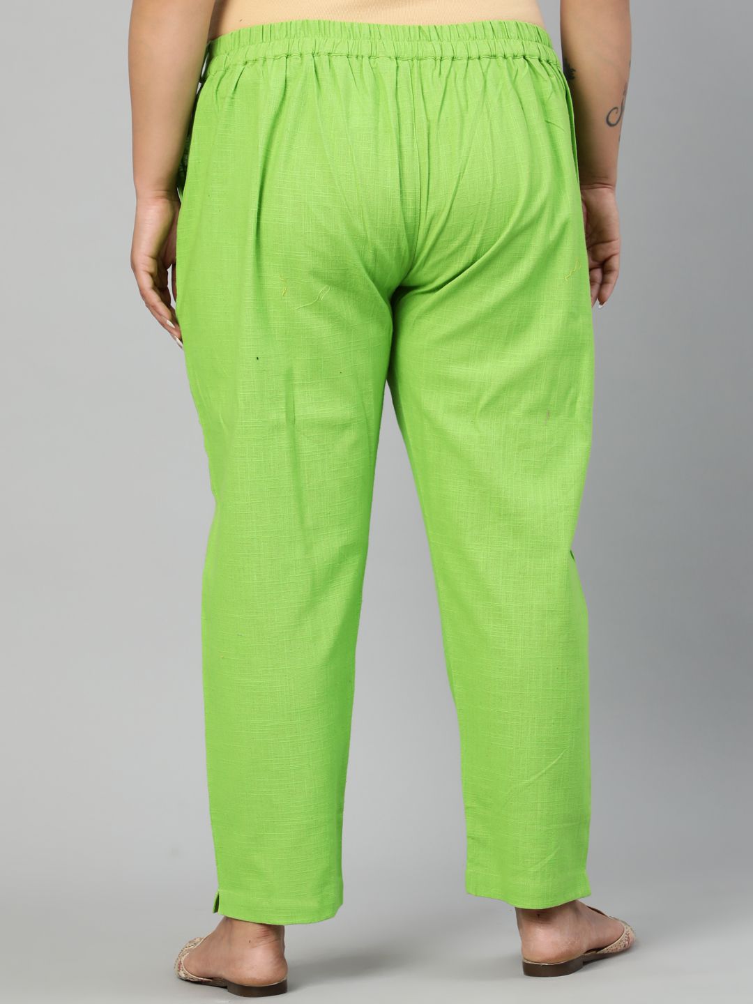 Buy Jaipur Kurti Women Parrot Green Solid Straight Cotton Slub Trouser  online